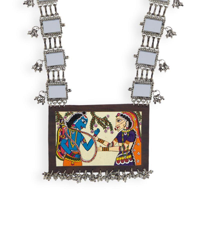 Yellow hand painted traditional wooden neckpiece for women