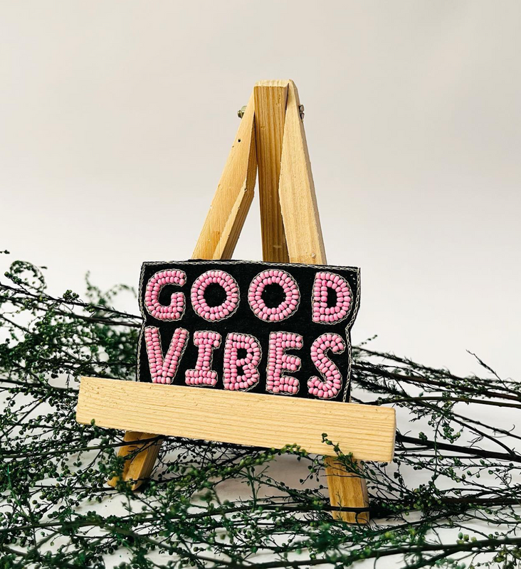 Pink good vibes fridge magnet